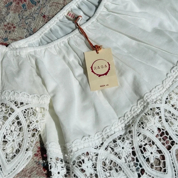 Anthropologie RAGA LA Bohemian Stevie Nicks Style White Flowy Cropped Blouse - Picture 11 of 13